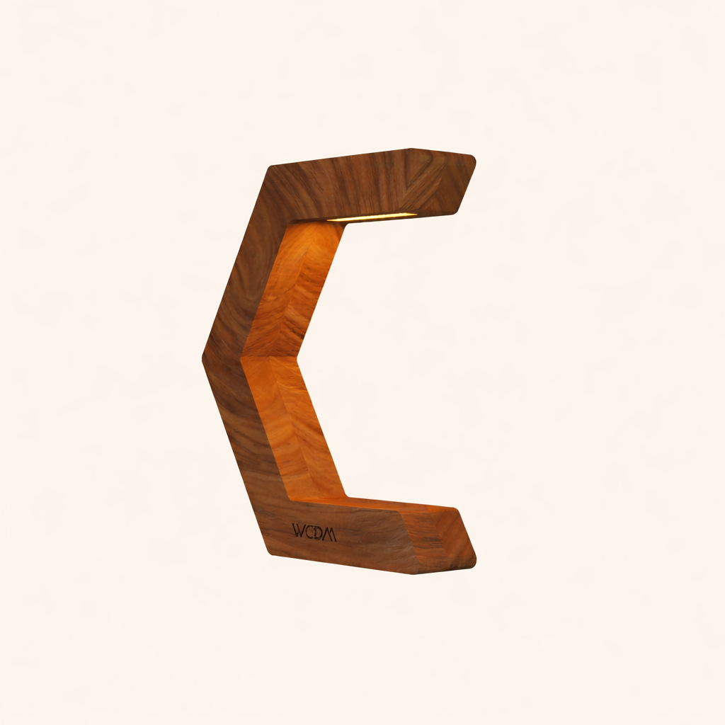 Walnut C-Shaped Designer Wooden Rotatable LED Lamp