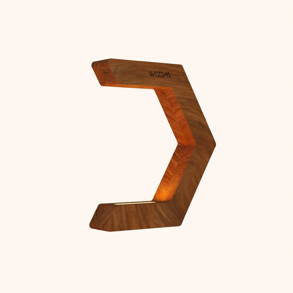 Walnut C-Shaped Designer Wooden Rotatable LED Lamp