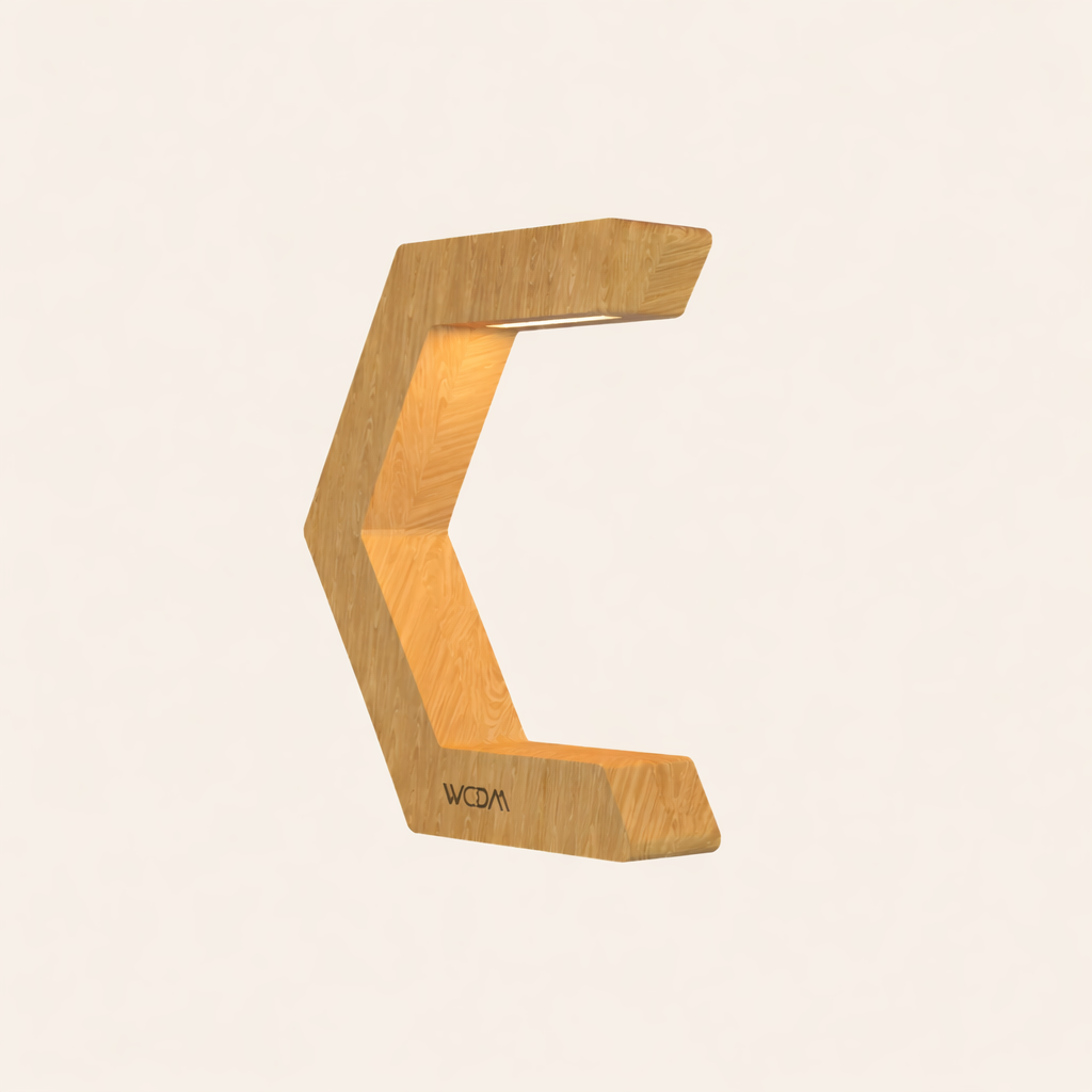Handcrafted Oak Rotatable C-Shaped Design LED Lamp