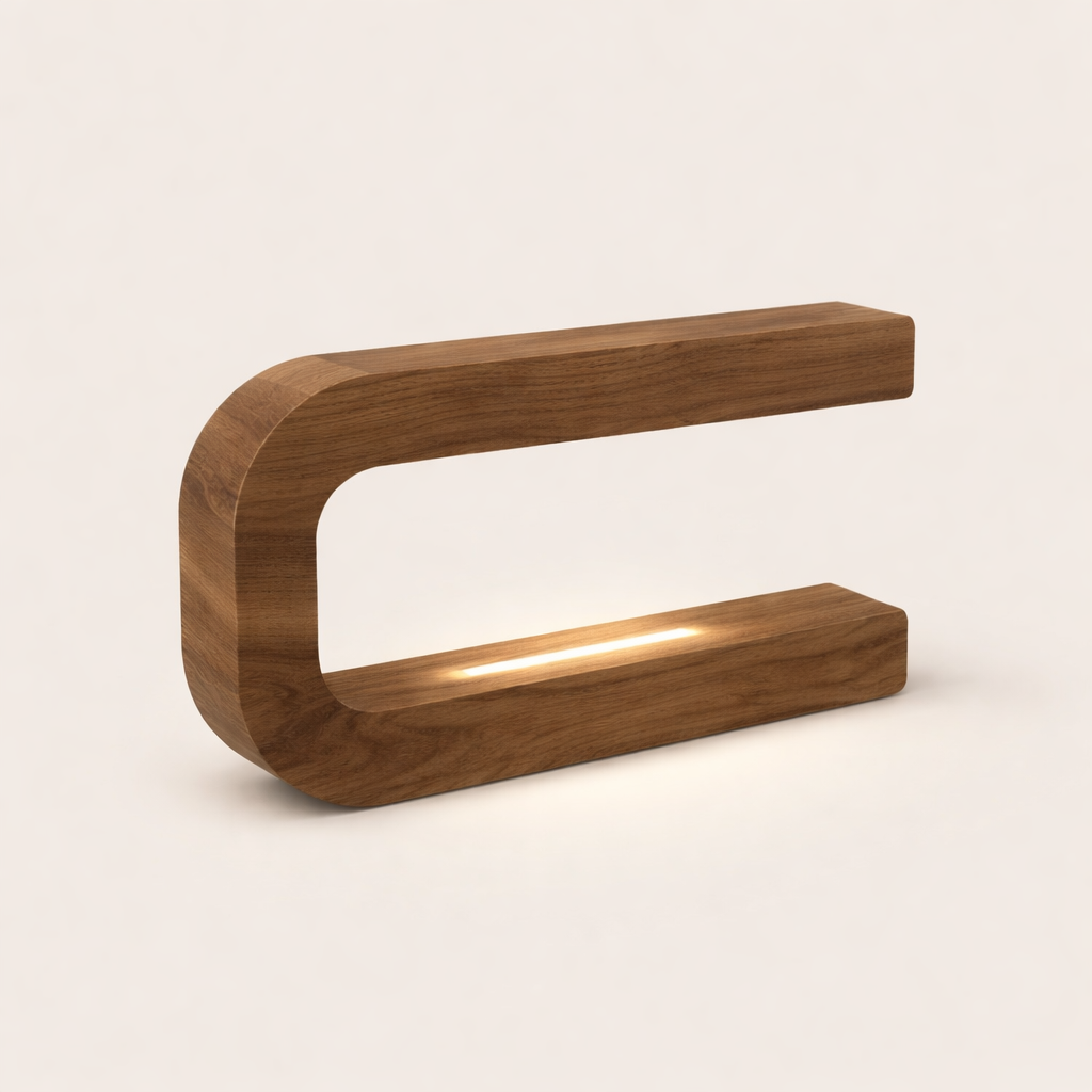 Handcrafted Walnut Rotatable U Curved Wooden Desk Lamp