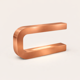 U-shape curved table lamp by WOOM with a brushed copper finish and internal LED light strip, angled view.