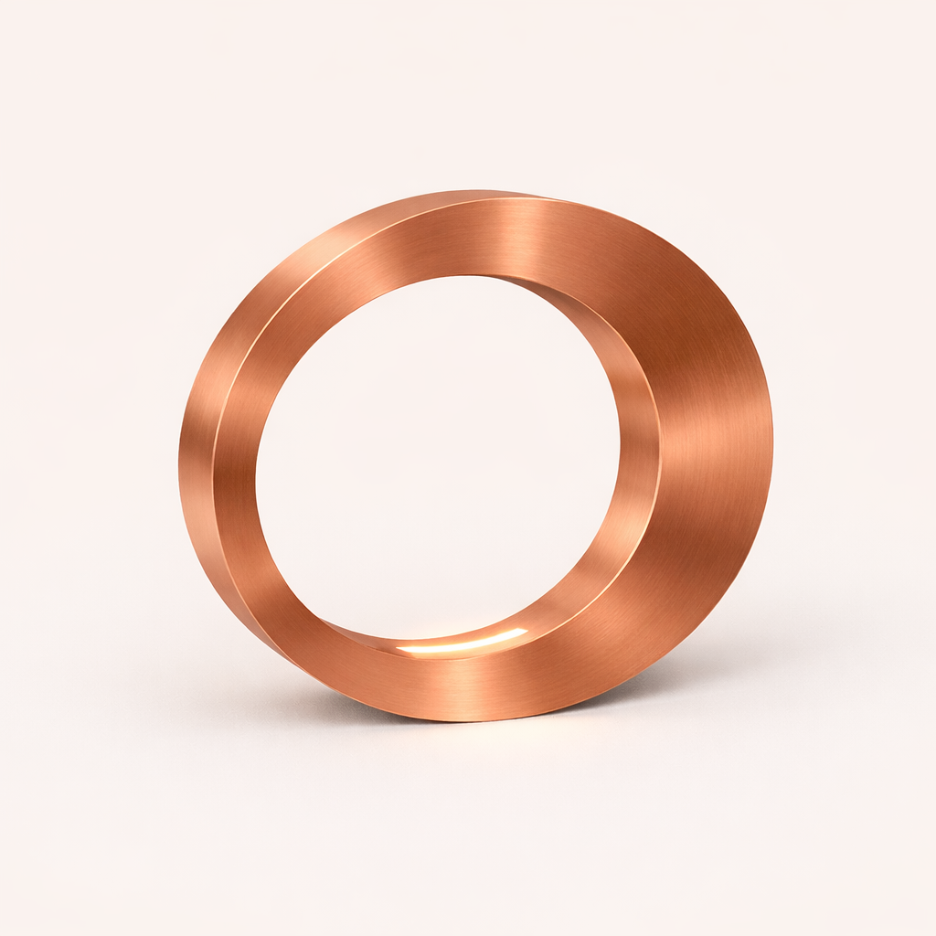 Copper finish oval rotatable lamp by WOOM, featuring a brushed texture and internal glow.