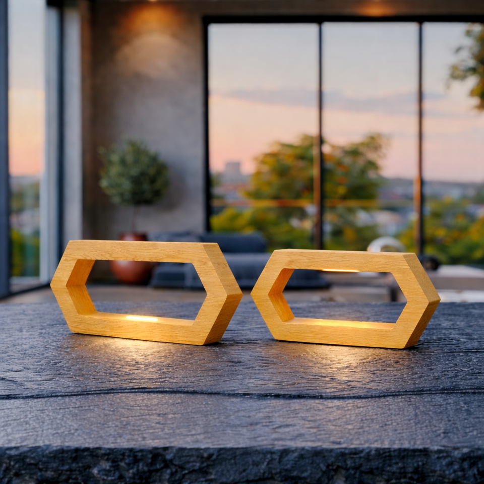 Handcrafted Oak Rotatable Hexagon LED Lamp
