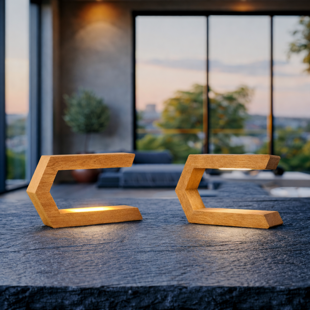 Handcrafted Oak Rotatable C-Shaped Wooden LED Lamp