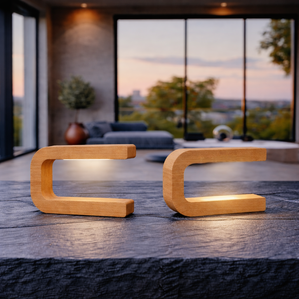 Handcrafted Oak Rotatable U-Shape Curved Lamp
