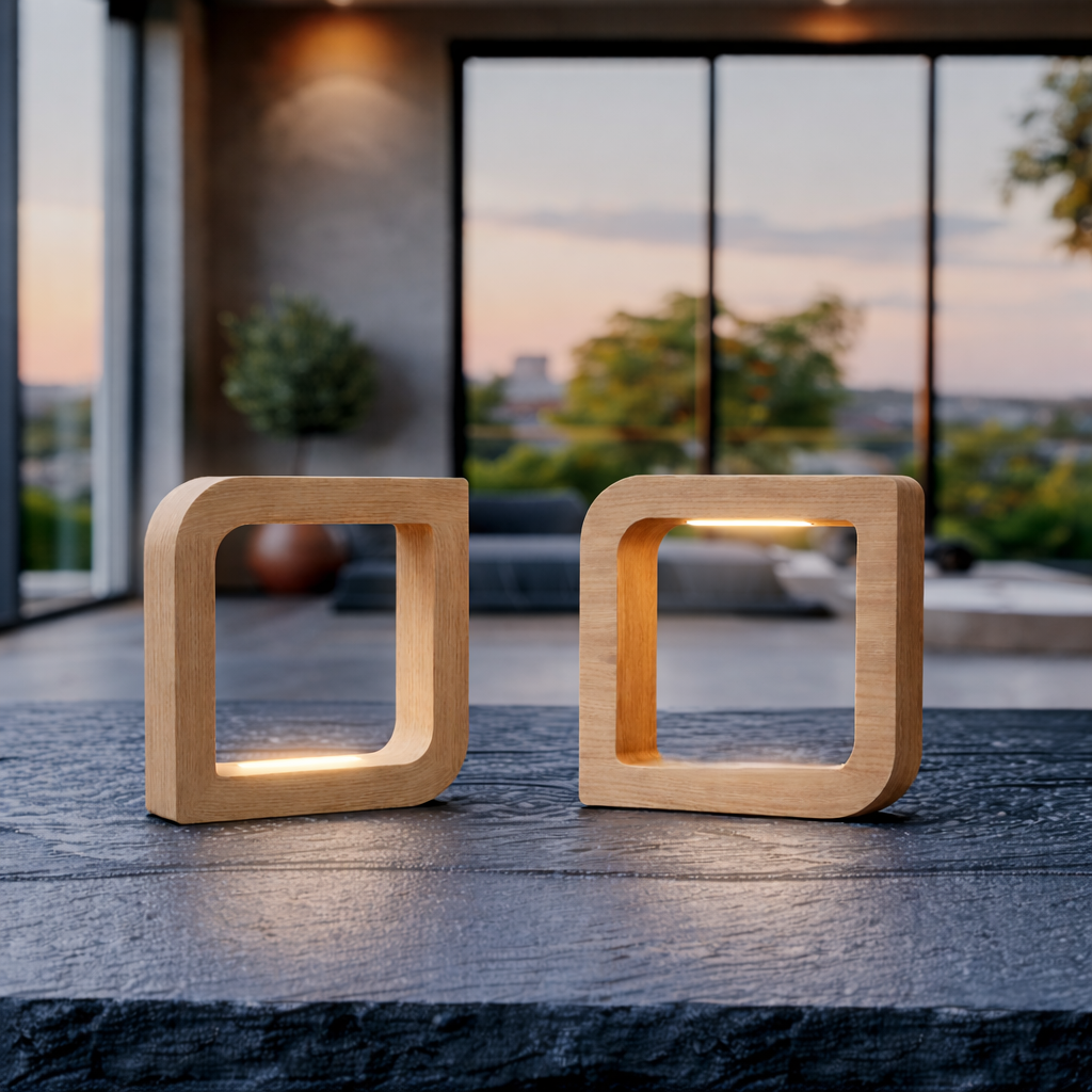 Handcrafted Oak Rotatable Square Wooden LED Lamp