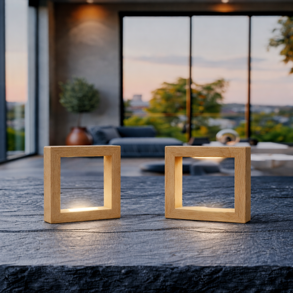 Handcrafted Oak Rotatable  Square Wooden LED Desk Lamp