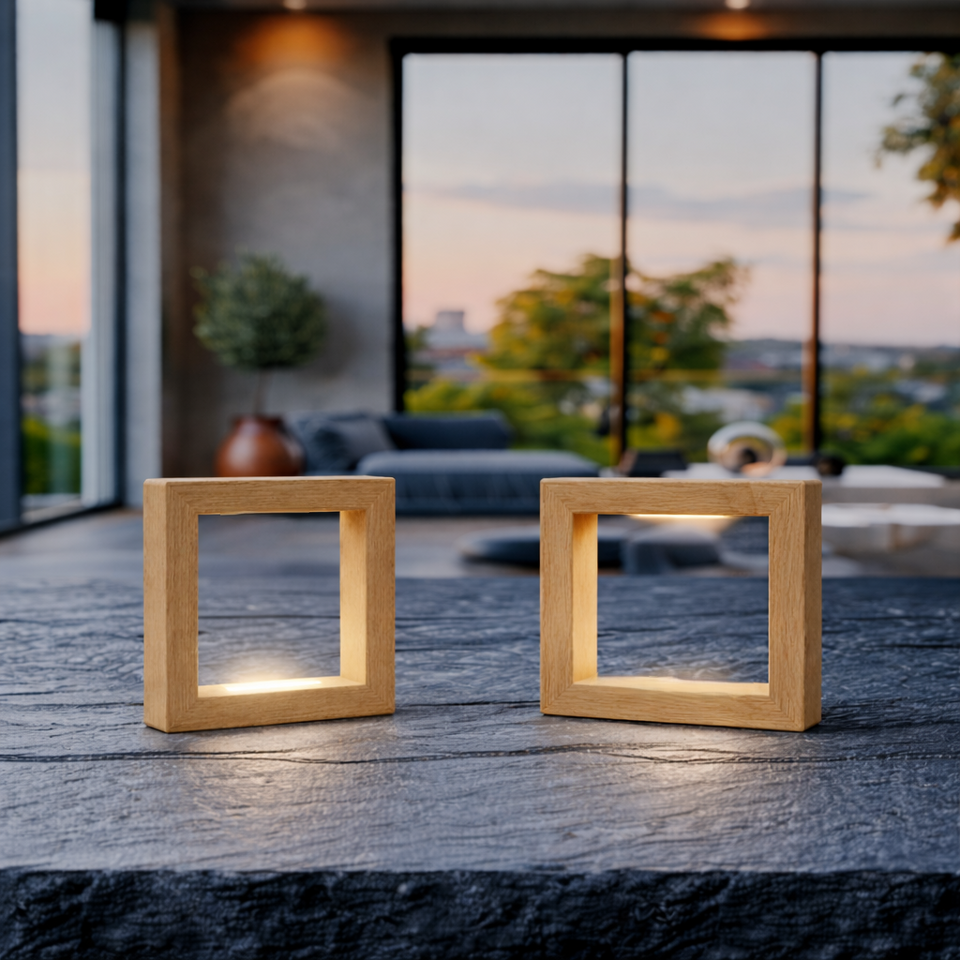 Handcrafted Oak Rotatable  Square Wooden LED Desk Lamp