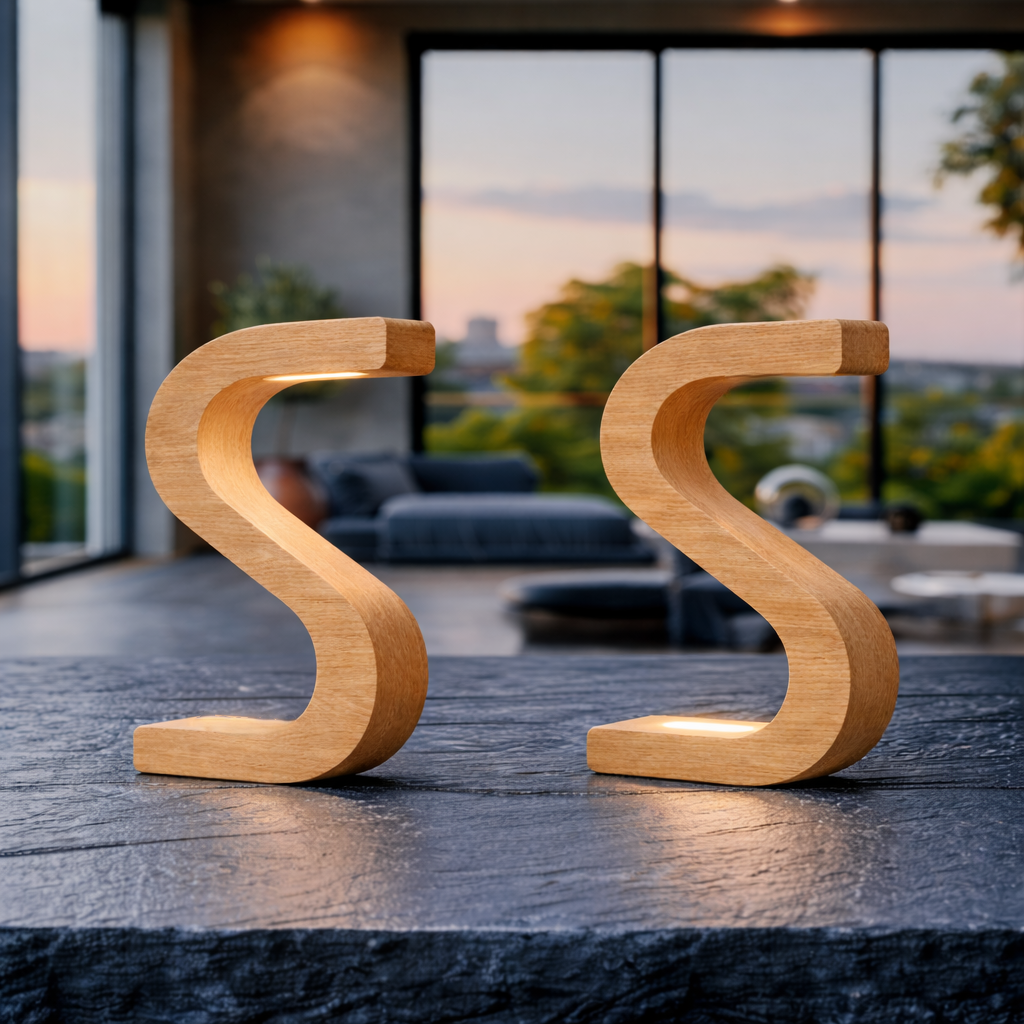 Handcrafted Oak Rotatable S-Shaped LED Wooden Desk Lamp