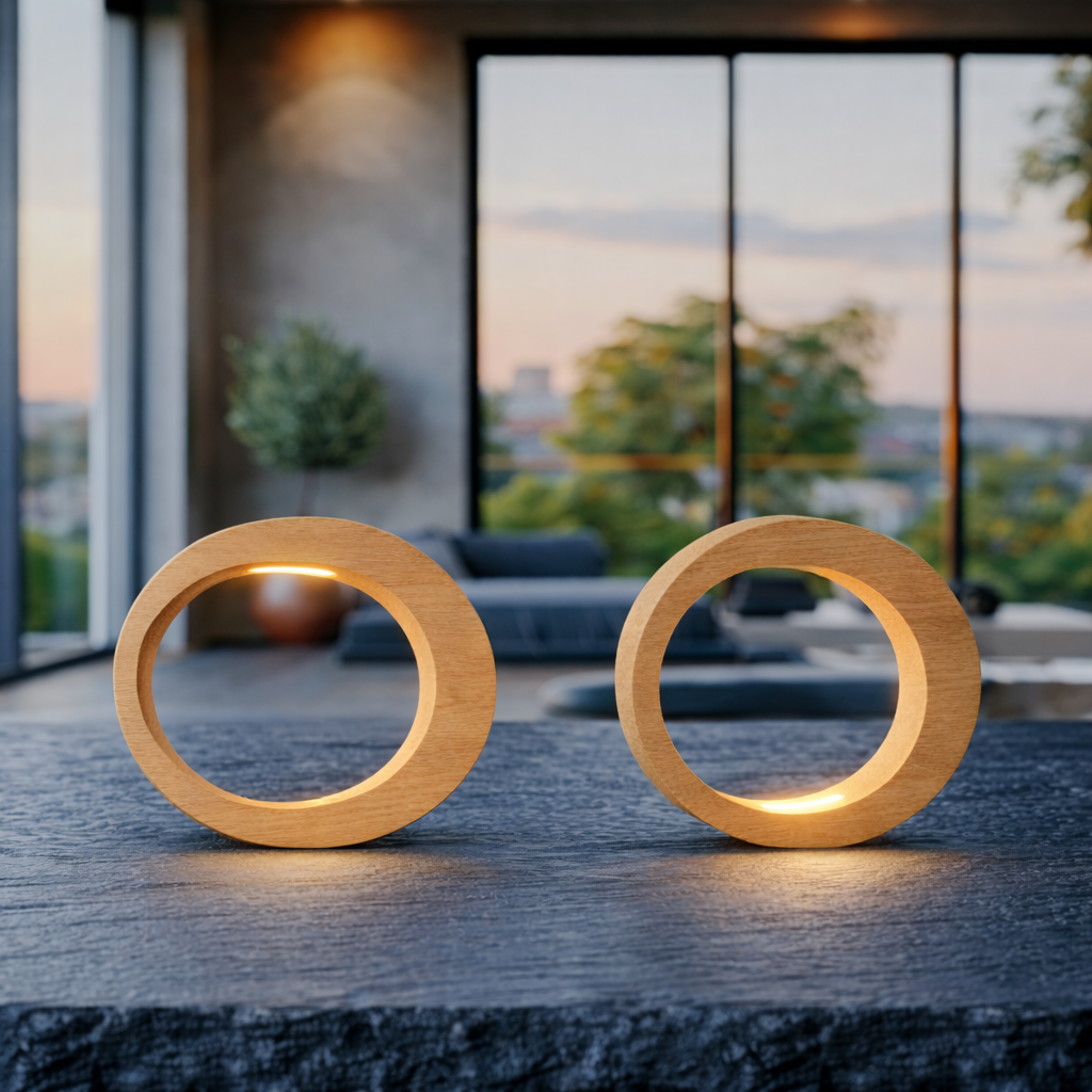 Handcrafted Oak Rotatable Oval Wooden Design Lamp