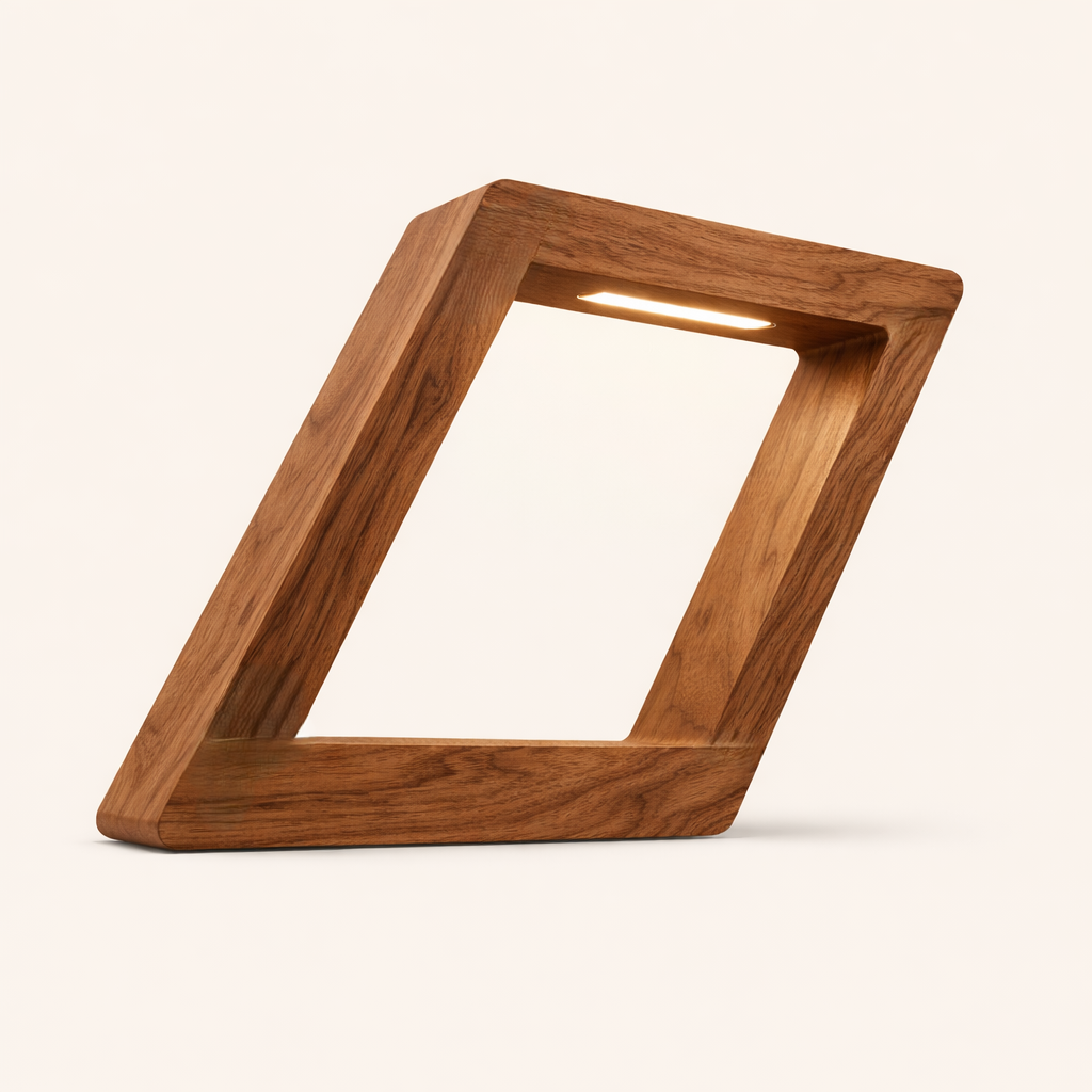 Handcrafted Walnut Rotatable Square Wooden LED Lamp