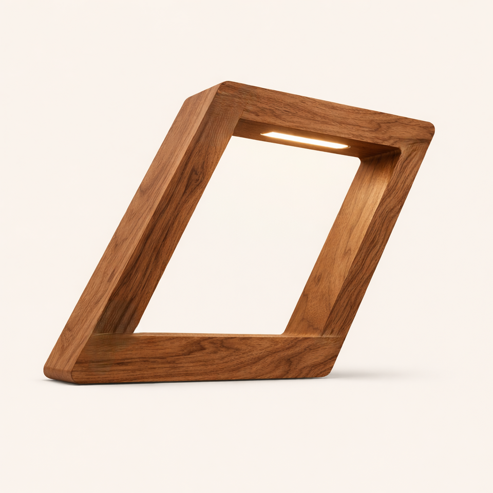 Handcrafted Walnut Rotatable Square Wooden LED Lamp