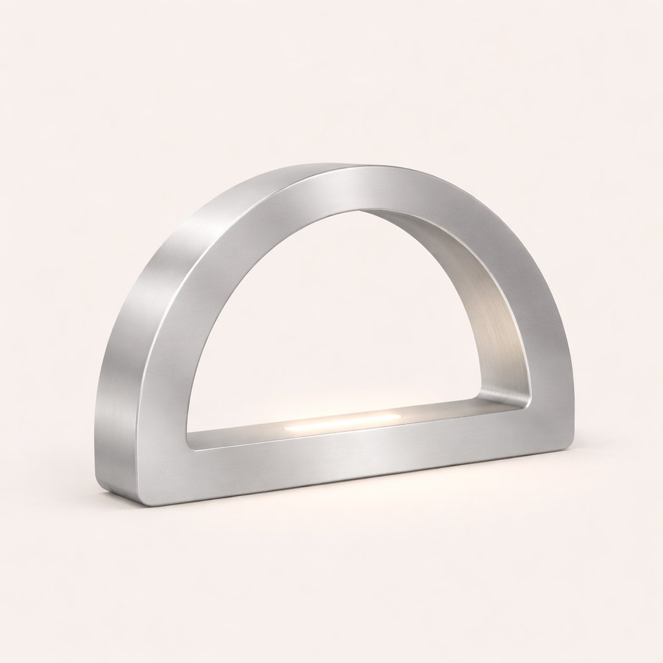 Silver Finish Oak Arc-Curved Contemporary Wooden Desk Lamp