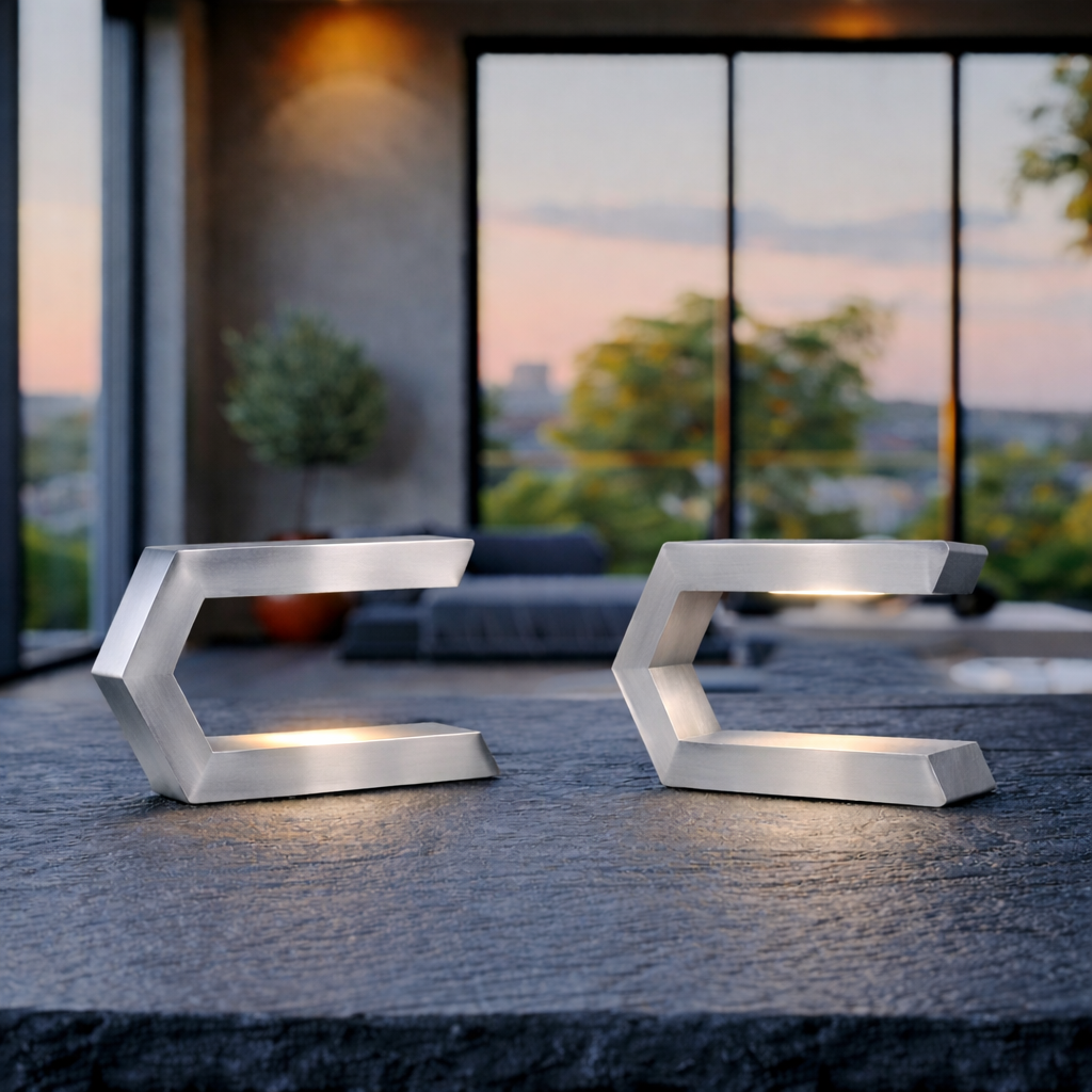 Silver Finish Handcrafted Oak Rotatable C-Shaped Wooden LED Lamp