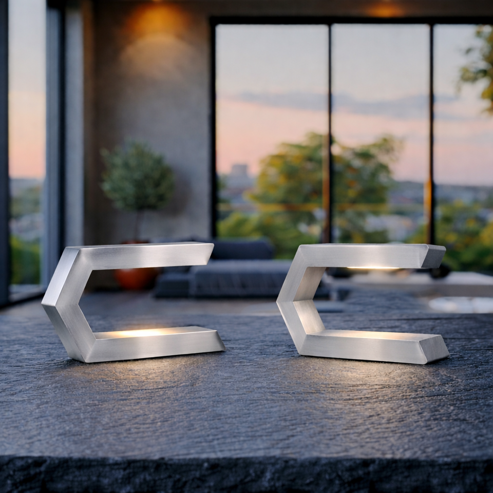 Silver Finish Handcrafted Oak Rotatable C-Shaped Wooden LED Lamp