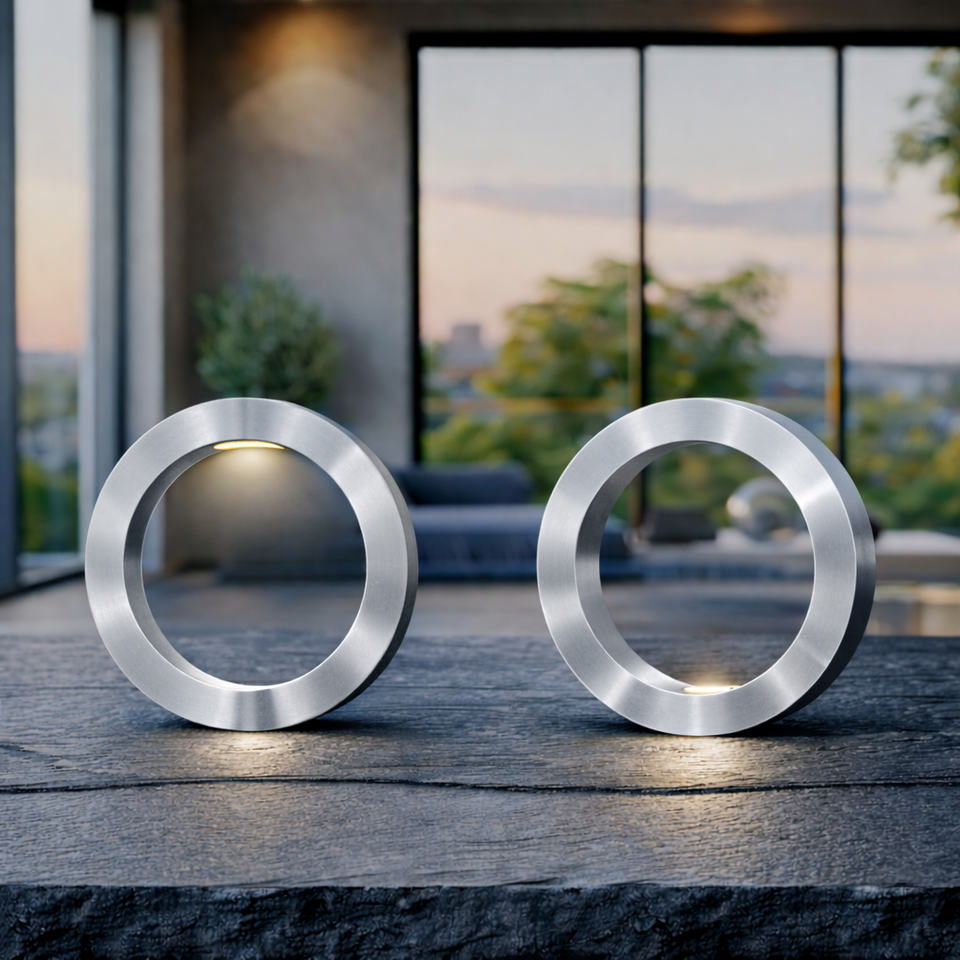 Silver Finish Handcrafted Wooden Oak Rotatable Circle Lamp