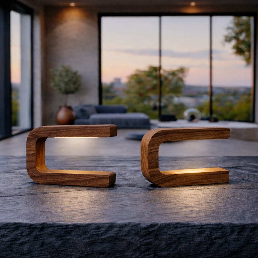 Handcrafted Walnut Rotatable U Curved Wooden Desk Lamp