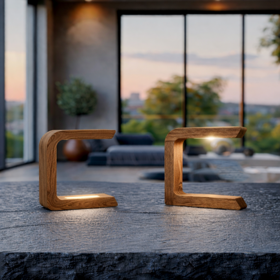 Geometric Walnut Rotatable Wooden Lamp, Designer Desk Lamp