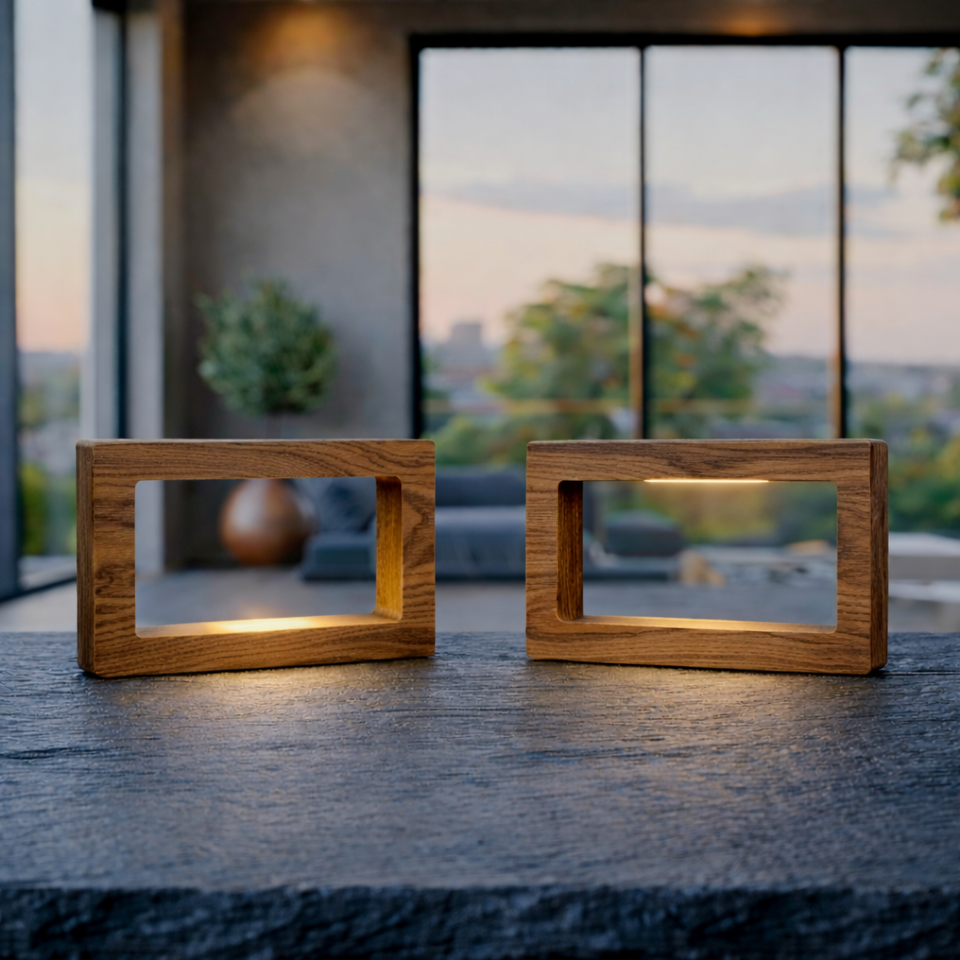 Handcrafted Walnut Rotatable Rectangular Wooden LED Lamp