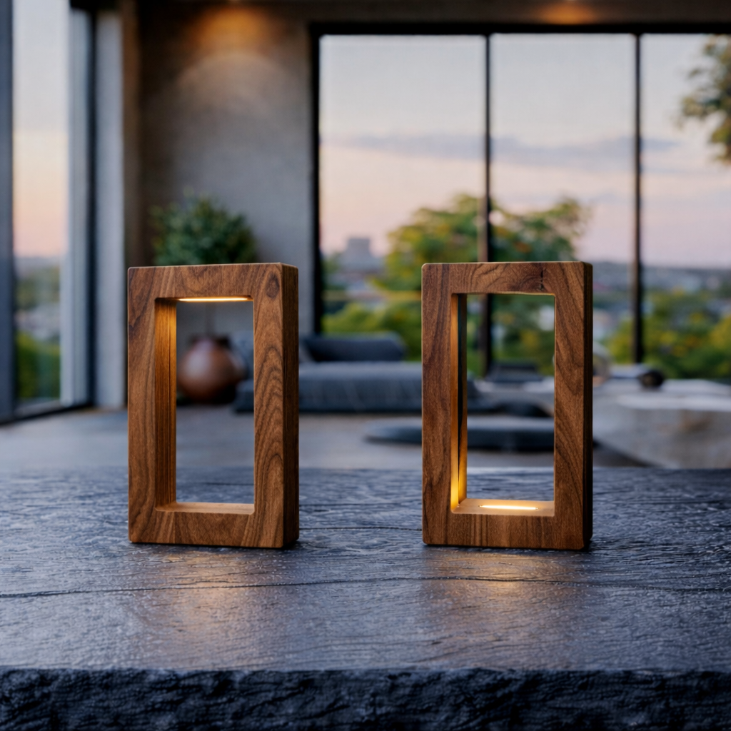 Handcrafted Walnut Rotatable Rectangular Wooden LED Lamp