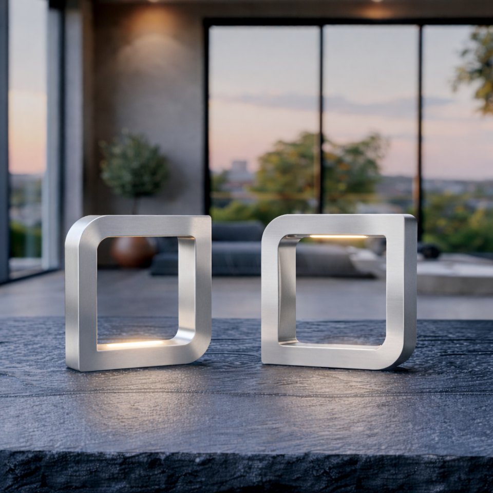 Silver Finish Handcrafted Oak Rotatable Square Wooden LED Lamp