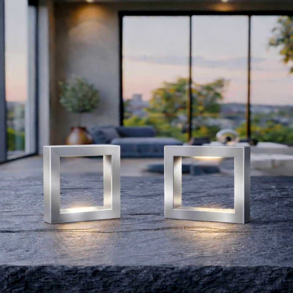 Silver Finish Handcrafted Oak Rotatable Square Wooden LED Desk Lamp