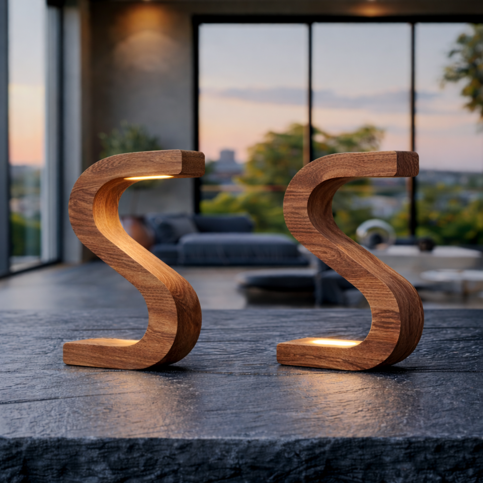 Handcrafted Walnut Rotatable S-Shaped LED Wooden Desk Lamp