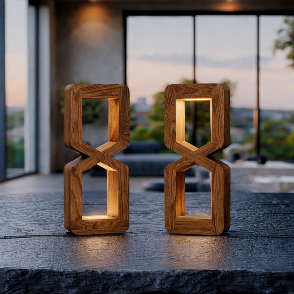 Walnut Handmade Rotatable Hourglass-Shaped LED Lamp