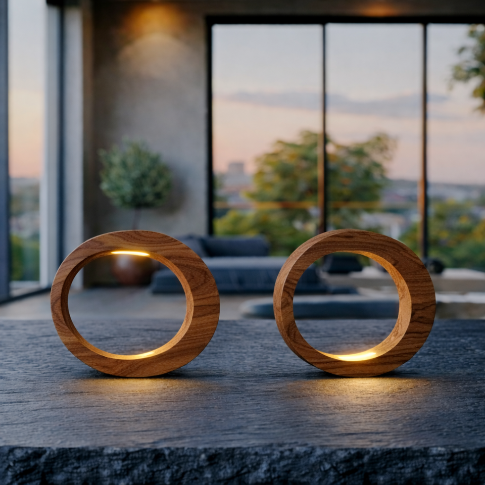 Handcrafted Walnut Rotatable Oval LED Wooden Desk Lamp