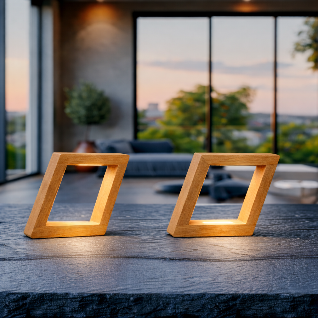 Handcrafted Oak Rotatable Square Wooden LED Desk Lamp