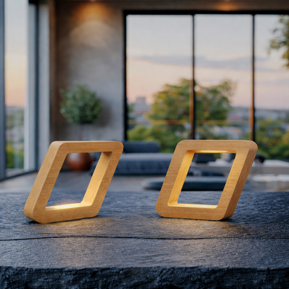 Handcrafted Oak Rotatable Square Wooden LED Lamp