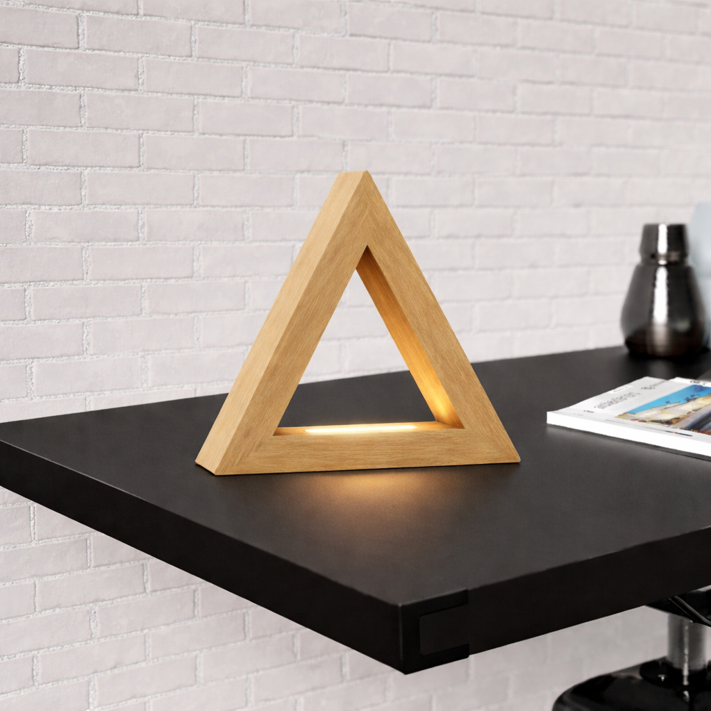 Handcrafted Oak Тriangular LED Lamp for Modern Interiors