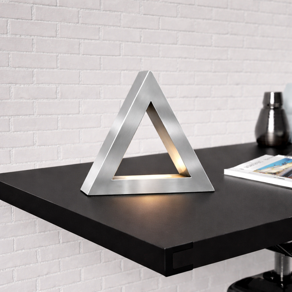 Silver Finish Handcrafted Oak Triangular Lamp