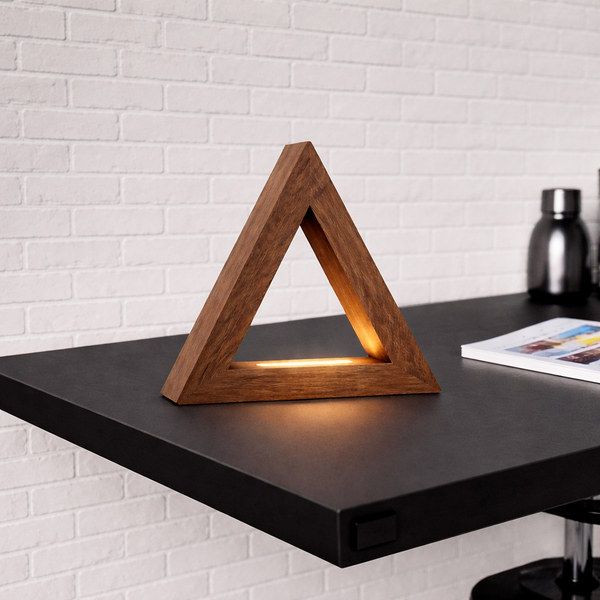 Handcrafted Walnut Triangular LED Lamp for Interiors