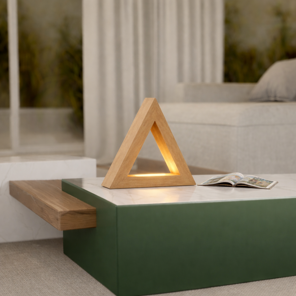 Handcrafted Oak Тriangular LED Lamp for Modern Interiors