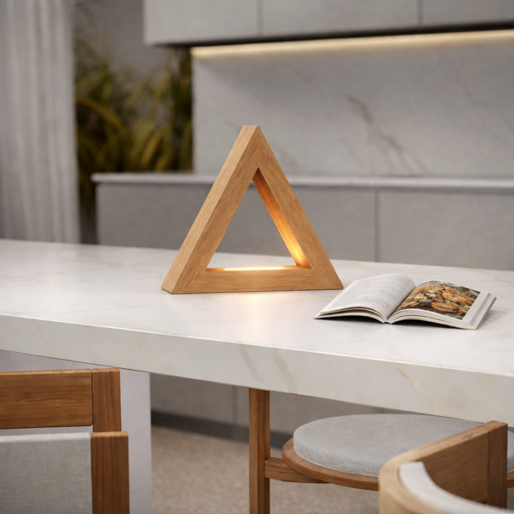 Handcrafted Oak Тriangular LED Lamp for Modern Interiors