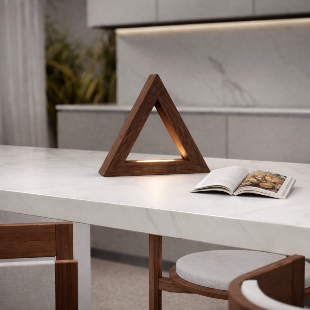 Handcrafted Walnut Triangular LED Lamp for Interiors