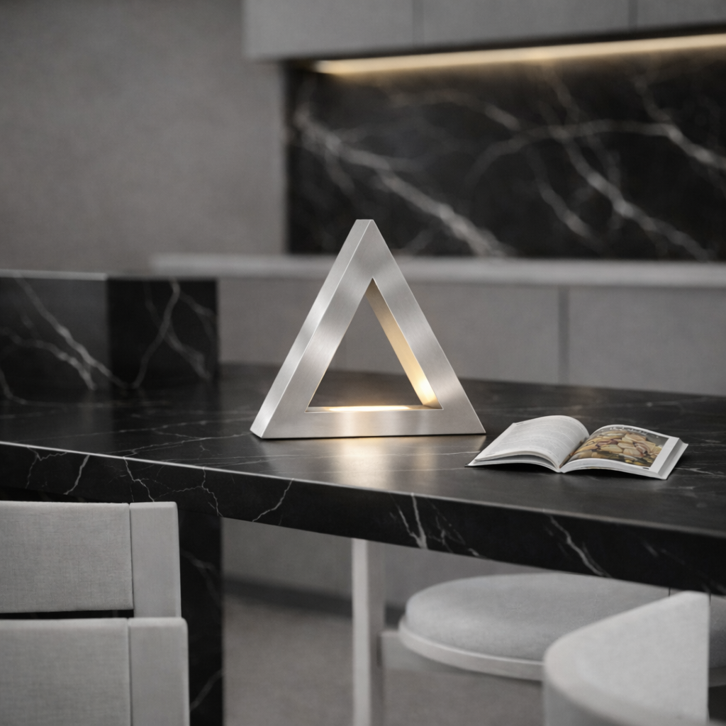 Silver Finish Handcrafted Oak Triangular Lamp