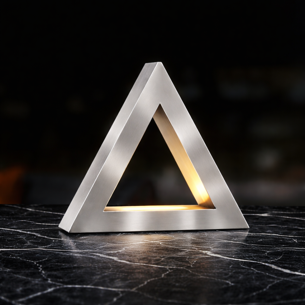 Silver Finish Handcrafted Oak Triangular Lamp