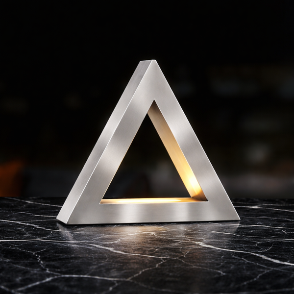 Silver Finish Handcrafted Oak Triangular Lamp