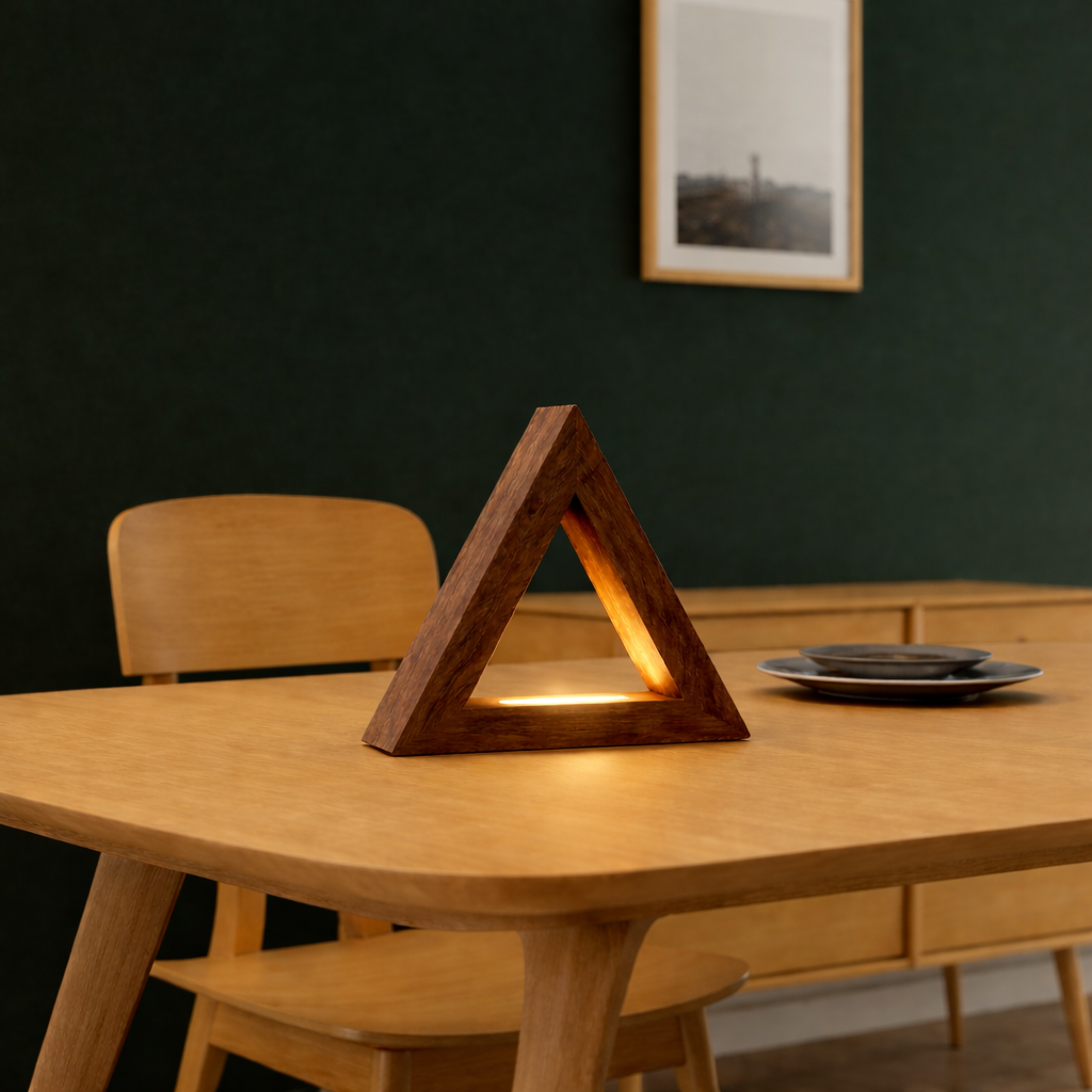 Handcrafted Walnut Triangular LED Lamp for Interiors