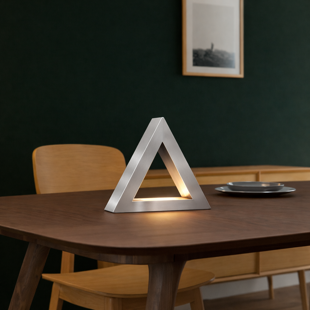 Silver Finish Handcrafted Oak Triangular Lamp
