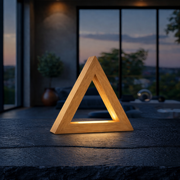 Handcrafted Oak Тriangular LED Lamp for Modern Interiors