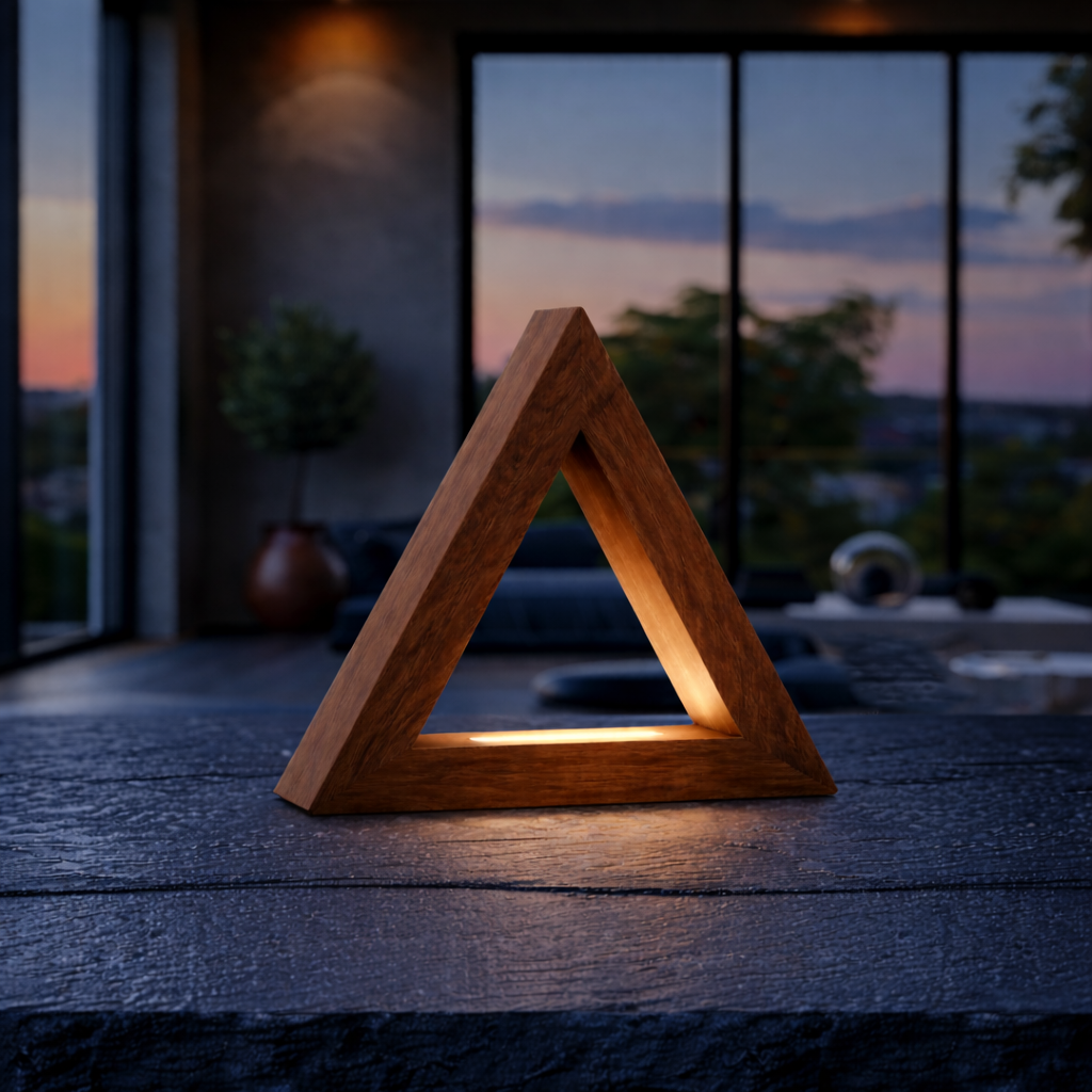 Handcrafted Walnut Triangular LED Lamp for Interiors