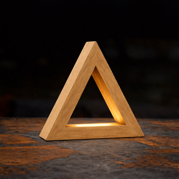 Handcrafted Oak Тriangular LED Lamp for Modern Interiors