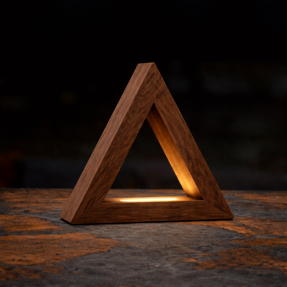Handcrafted Walnut Triangular LED Lamp for Interiors