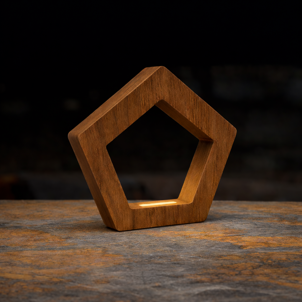 Handcrafted Walnut Pentagon Wooden LED Lamp