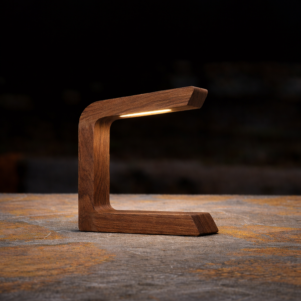 Geometric Walnut Rotatable Wooden Lamp, Designer Desk Lamp
