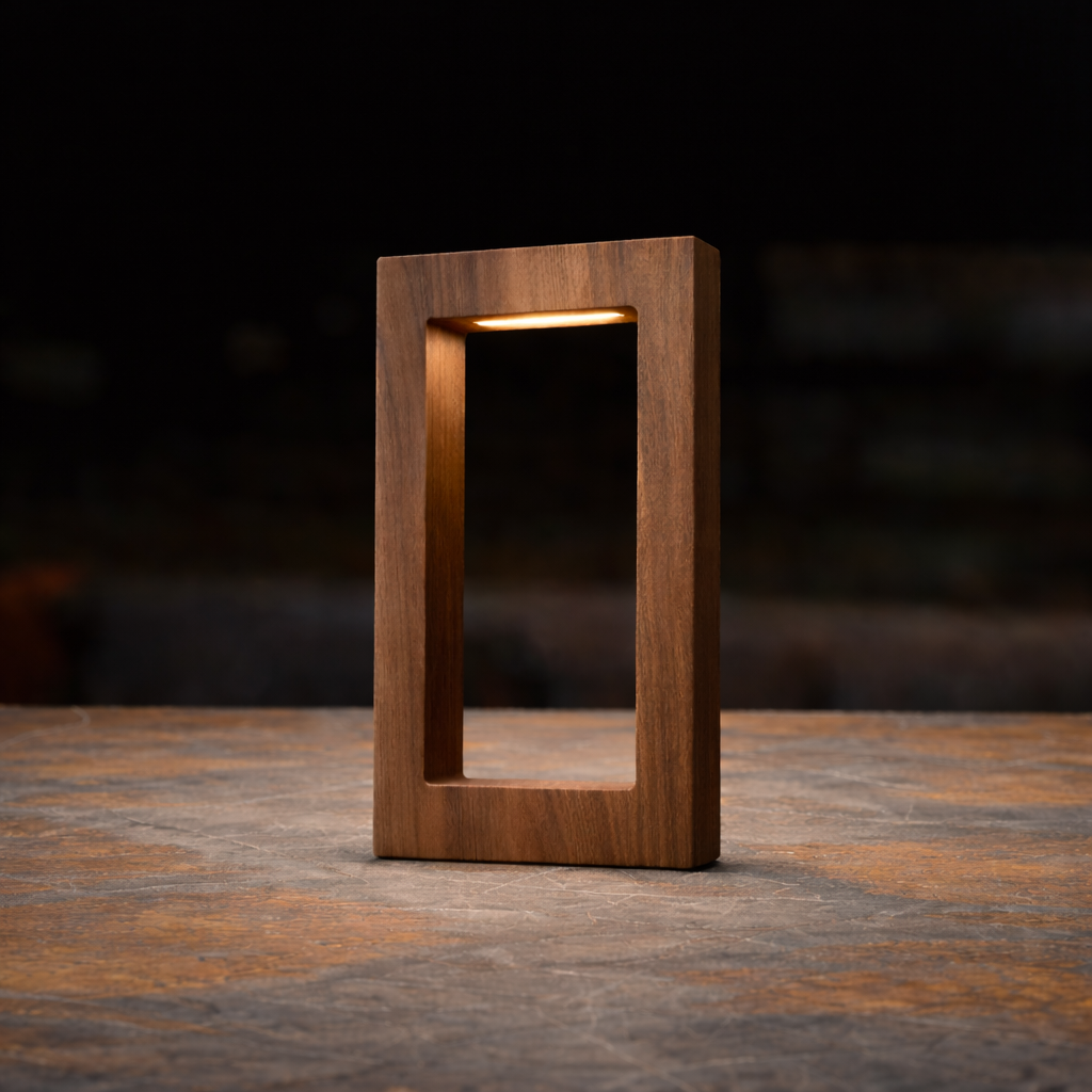 Handcrafted Walnut Rotatable Rectangular Wooden LED Lamp