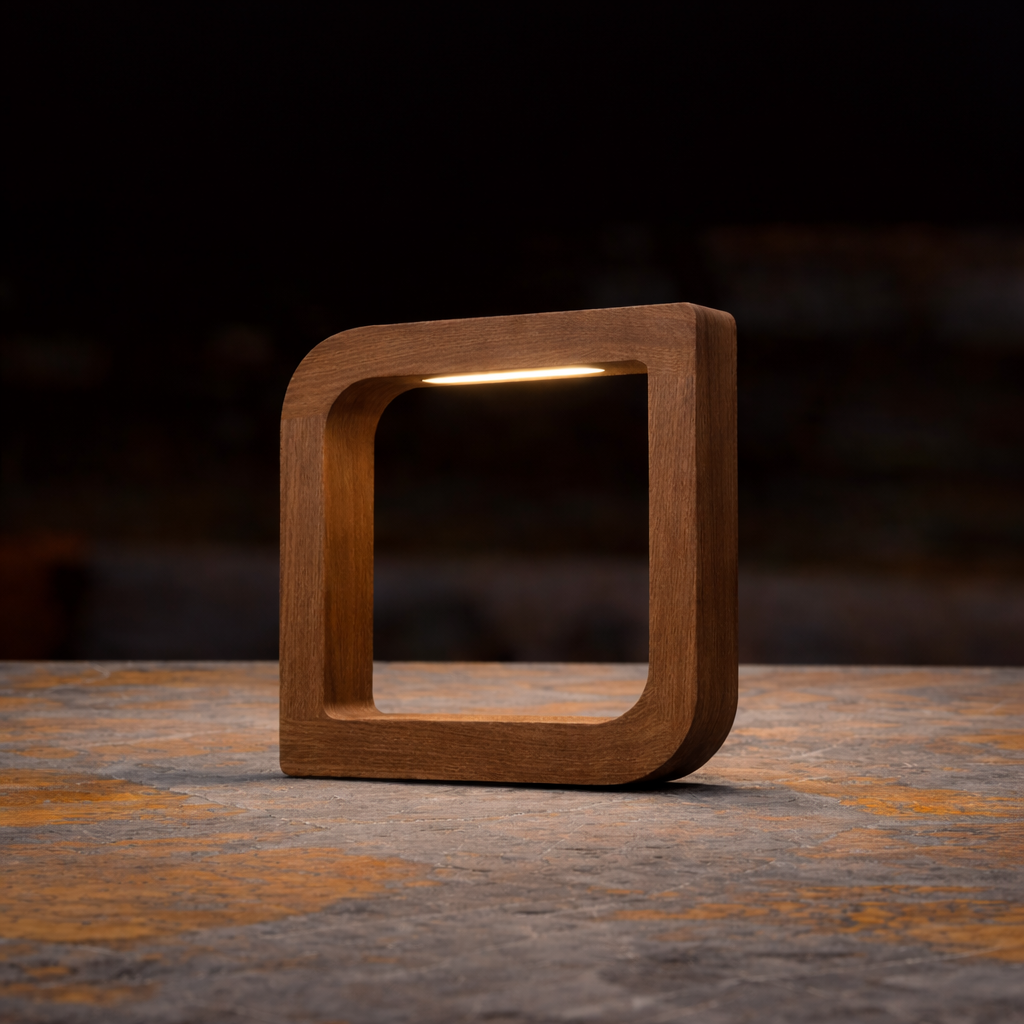 Handcrafted Walnut Rotatable Square Wooden LED Lamp